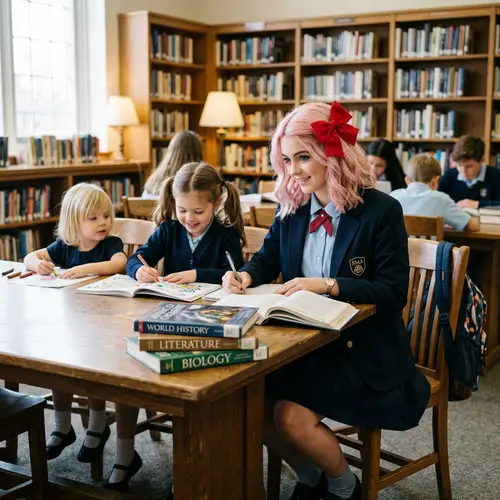 Fictional Teenage Girl with Pale Pink Hair in School Uniform