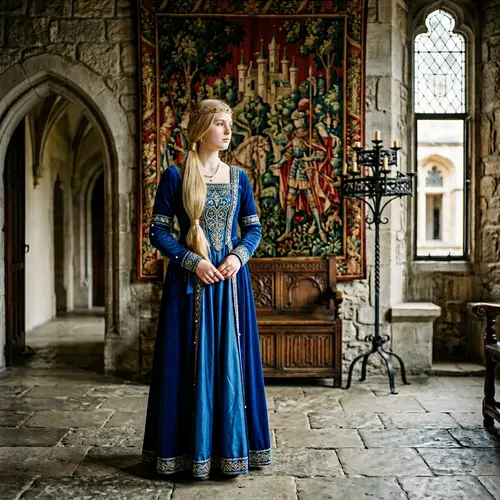 Indifferent 18-Year-Old Princess in Medieval Blue Dress