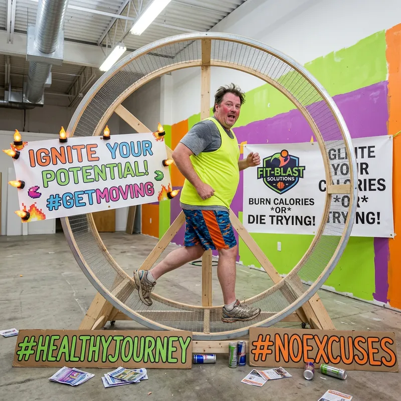 Humorous Image: Fat Man in Hamster Wheel SMMA Fail