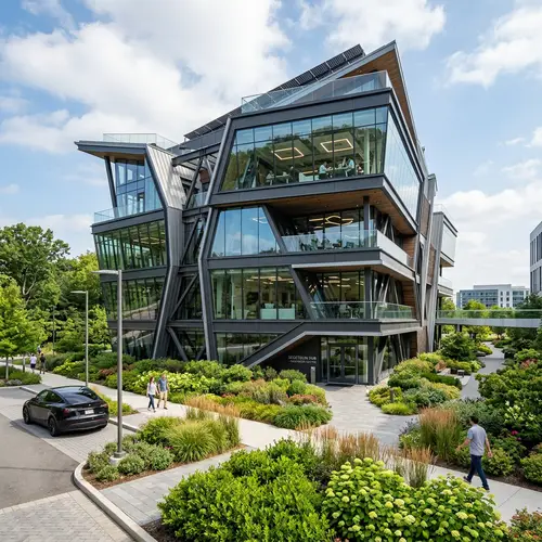 Modern High-Tech Building with Large Windows