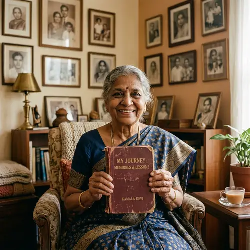 Elderly South Asian Woman Holding her Memoir