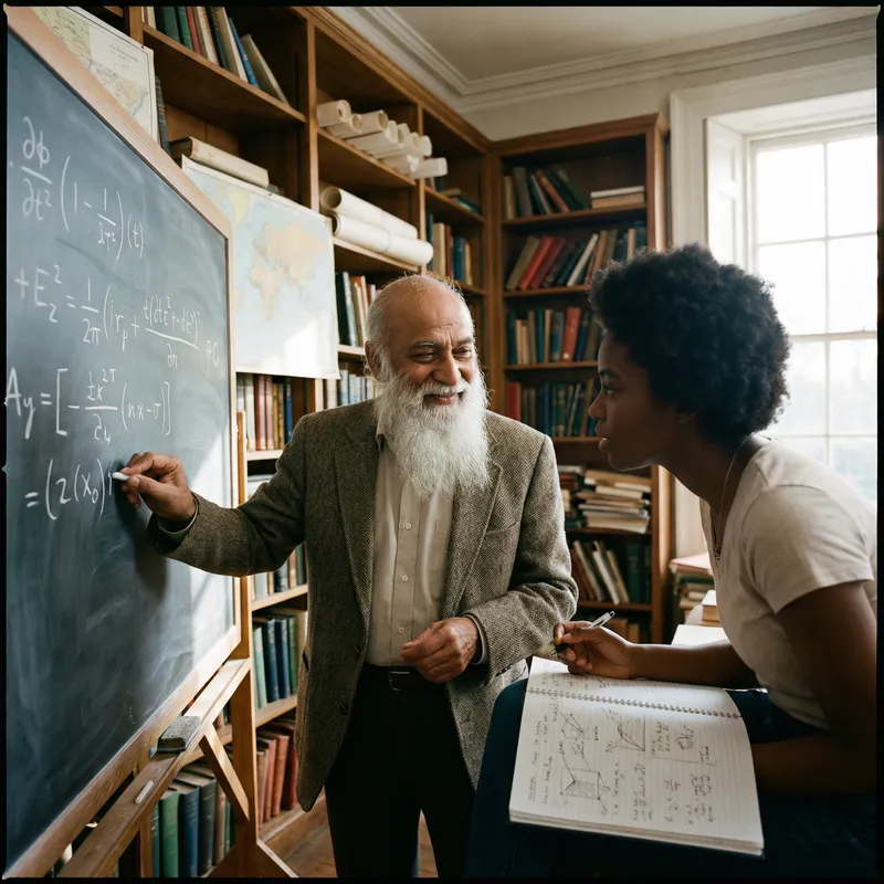 Vivid Mentorship Scene: Capturing Wisdom Through Equations