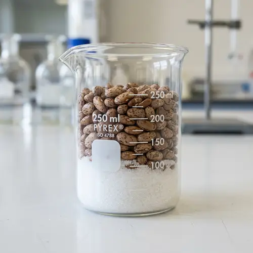 Pinto Beans and Table Salt Mixture in Glass Beaker