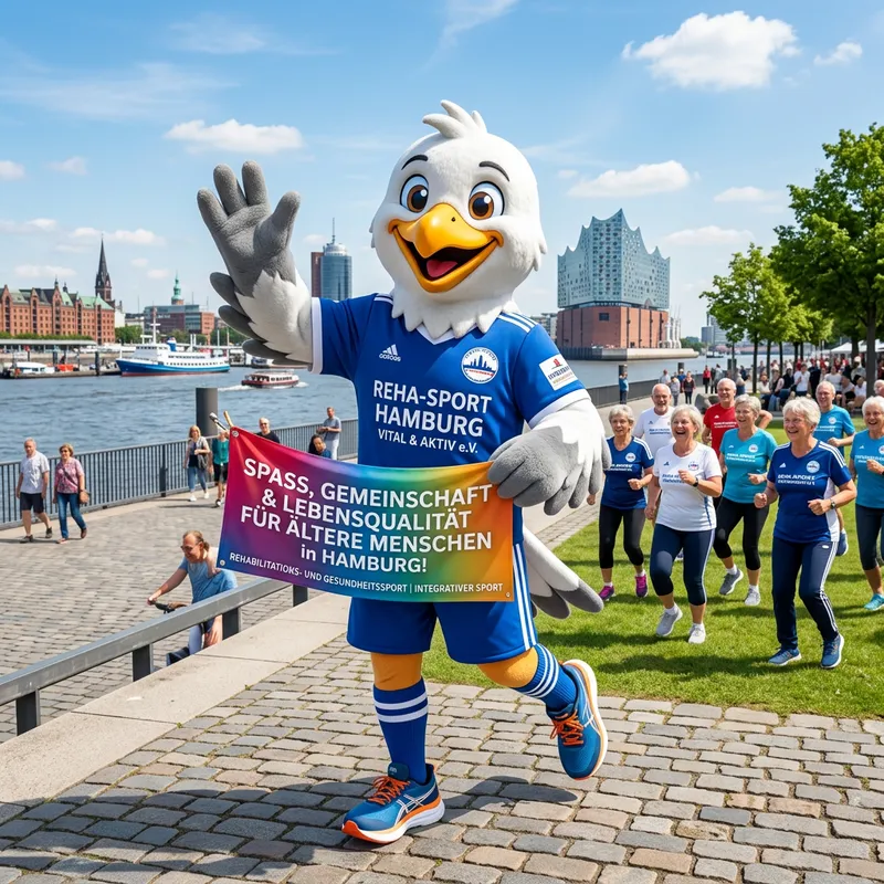 Cheerful Mascot for Health & Rehab Sports in Hamburg