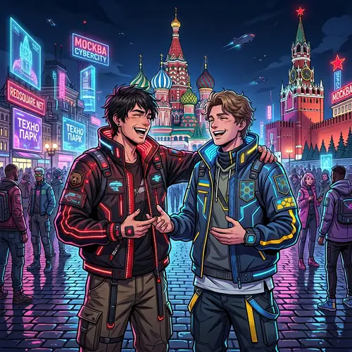 Putin & Ukrainian President Naruto-Style 2024 Cyberpunk Joy in Moscow