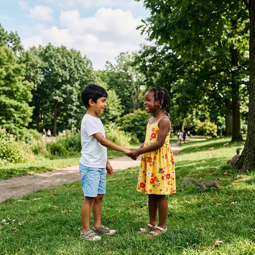 Heartfelt Connection Between South Asian Boy and Black Girl