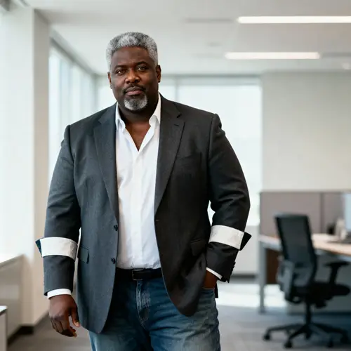 Confidently Dressed Black Man in Office