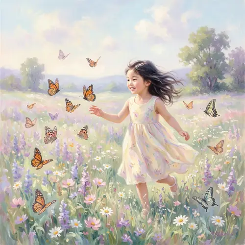 Joyful Innocence: Girl in a Flower Field