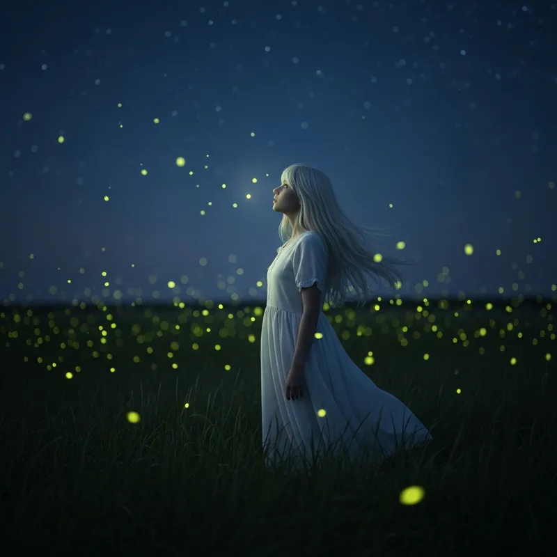 12-Year-Old Girl in White Dress Under Starry Sky