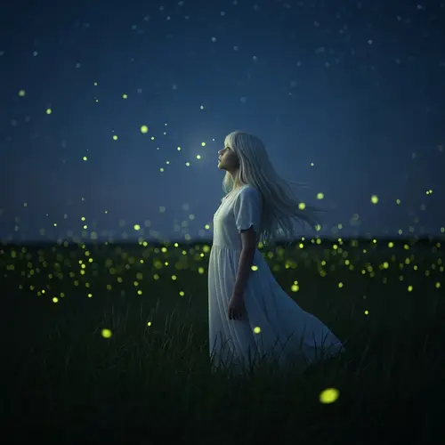 12-Year-Old Girl in White Dress Under Starry Sky