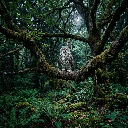 Majestic Owl in Tranquil Forest Scene