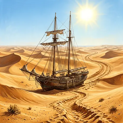 Antique Wooden Sailboat Lost in Sahara Desert | Ship Illustration