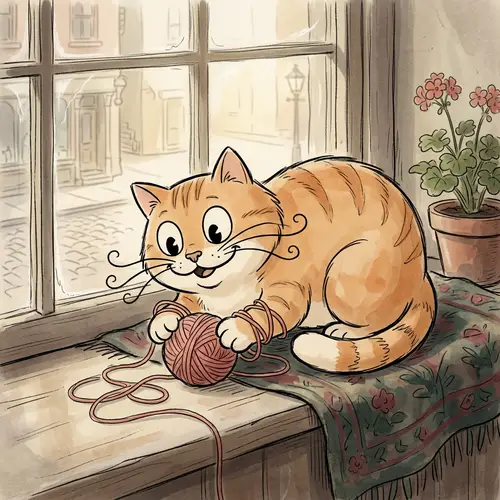 Charming Vintage-Style Cartoon Cat Illustration