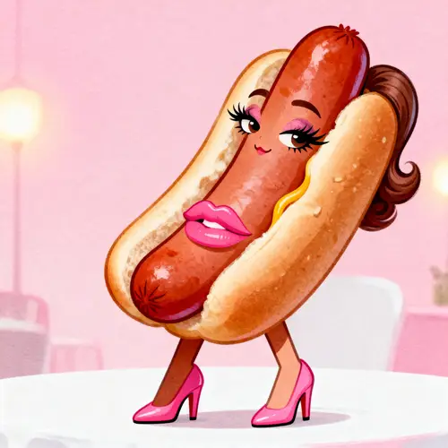 Sexy Female Hot Dog with Pink Lips & Heels