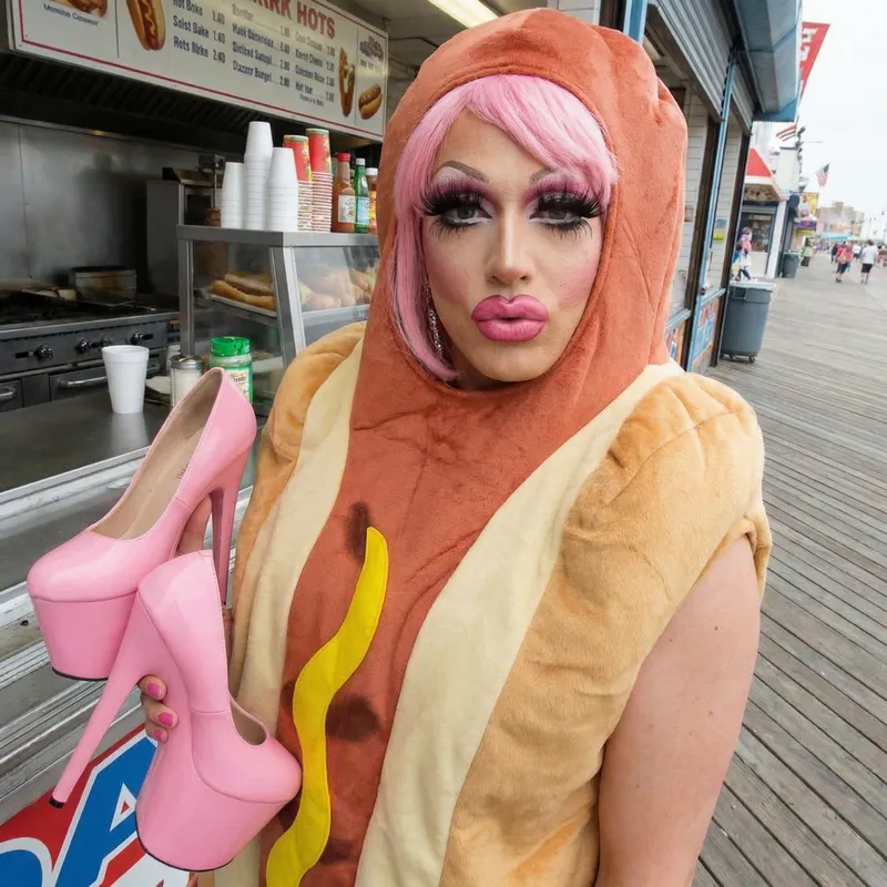 Sexy Female Hot Dog with Pink Lips & Heels