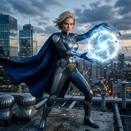 Blond Short-Haired Superheroine with Magnetic Sphere Power