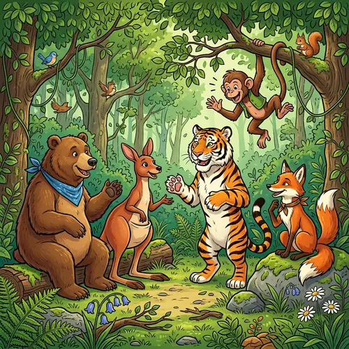 Verdant Forest Clipart: Animated Dialogues of Anthropomorphic Animals