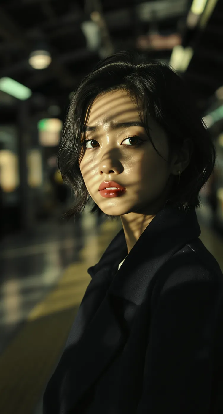 Cinematic Portrait of Young Asian in Train Station
