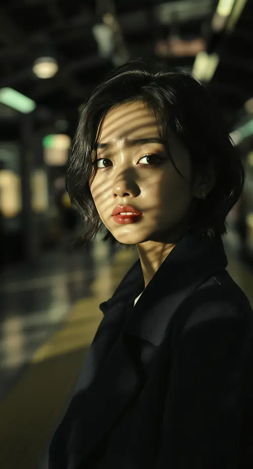 Cinematic Portrait of Young Asian in Train Station