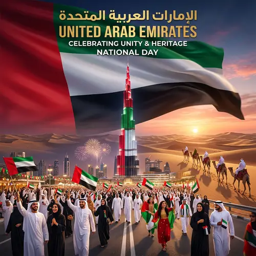 Celebrating UAE Flag Day with Burj Khalifa and Camels
