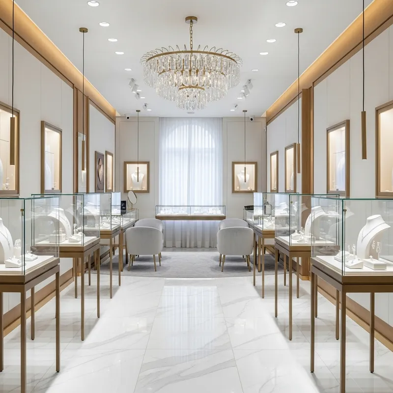 Elegant Light Theme Jewelry Showroom Designs