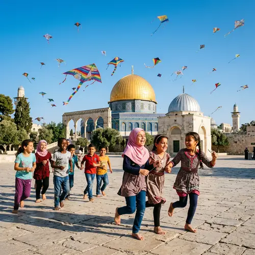 Diverse Children Joyfully Playing at Masjid Al Aqsa