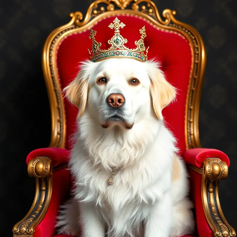 Regal White Golden Retriever on Throne