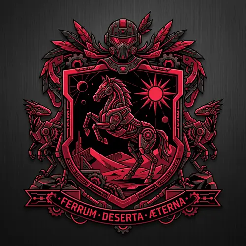 Futuristic Dune-Inspired Crimson & Black Coat of Arms | Horse Design