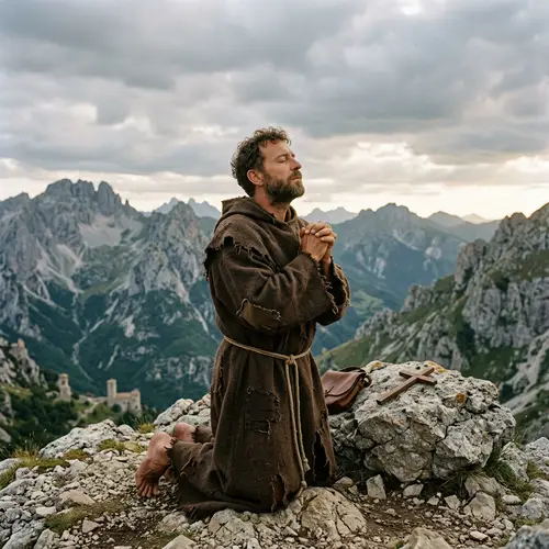 Saint Francis of Assisi Praying on Mountain Top