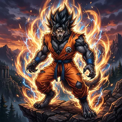 Lobo Goku - Mythical Fusion Creature Inspired by Wolf and Warrior