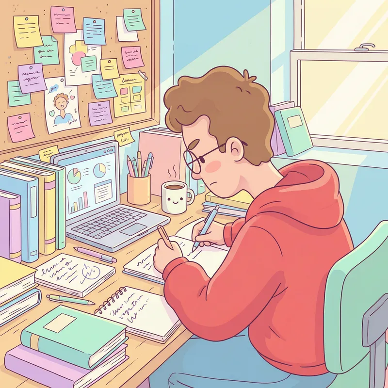 Playful Student Cartoon Depiction for Serious Study and Dedication Playful Student Cartoon Depiction for Serious Study and Dedication