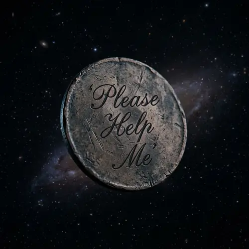 Unique 'Please Help Me' Coin in Cosmic Isolation