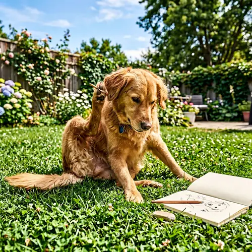 Realistic Canine Humorously Sketching its Ears Outdoors