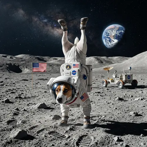 Dog Performing Handstand on Moon