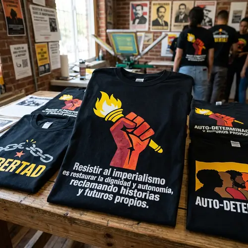Vibrant Resistance Symbols on Black T-Shirts | Fight Imperialism