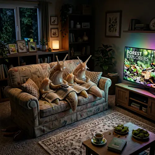 Family of Slugs Watching TV | Cozy Living Room Scene