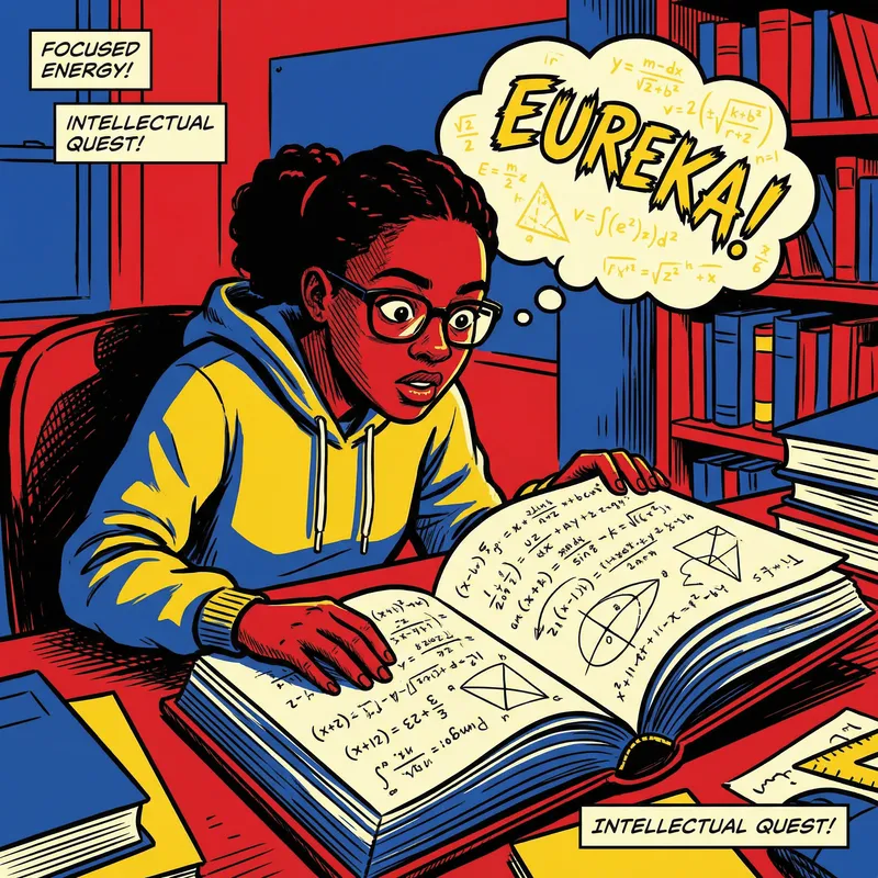 Young Student Immersed in Math Lesson with Vibrant Comic Style | Focused Expressions Young Student Immersed in Math Lesson with Vibrant Comic Style | Focused Expressions