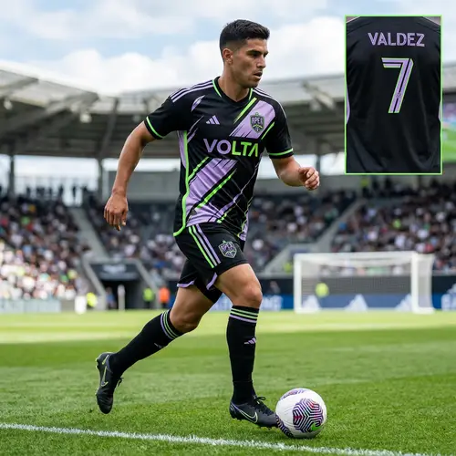 Black, Light Purple & Neon Green Soccer Uniform Design