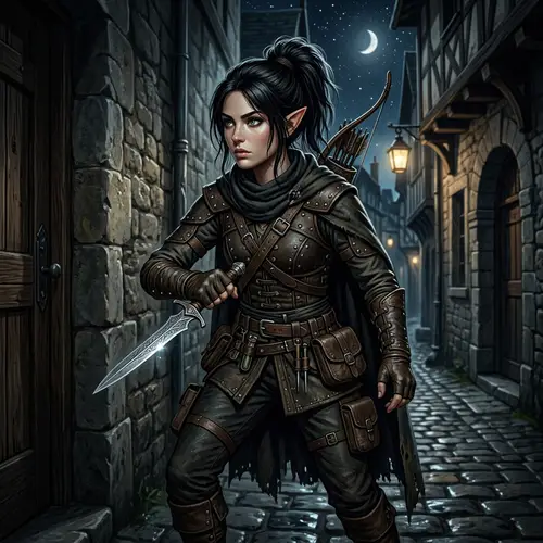 Female Half-Elf Rogue in Leather Armor | Fantasy Character Art