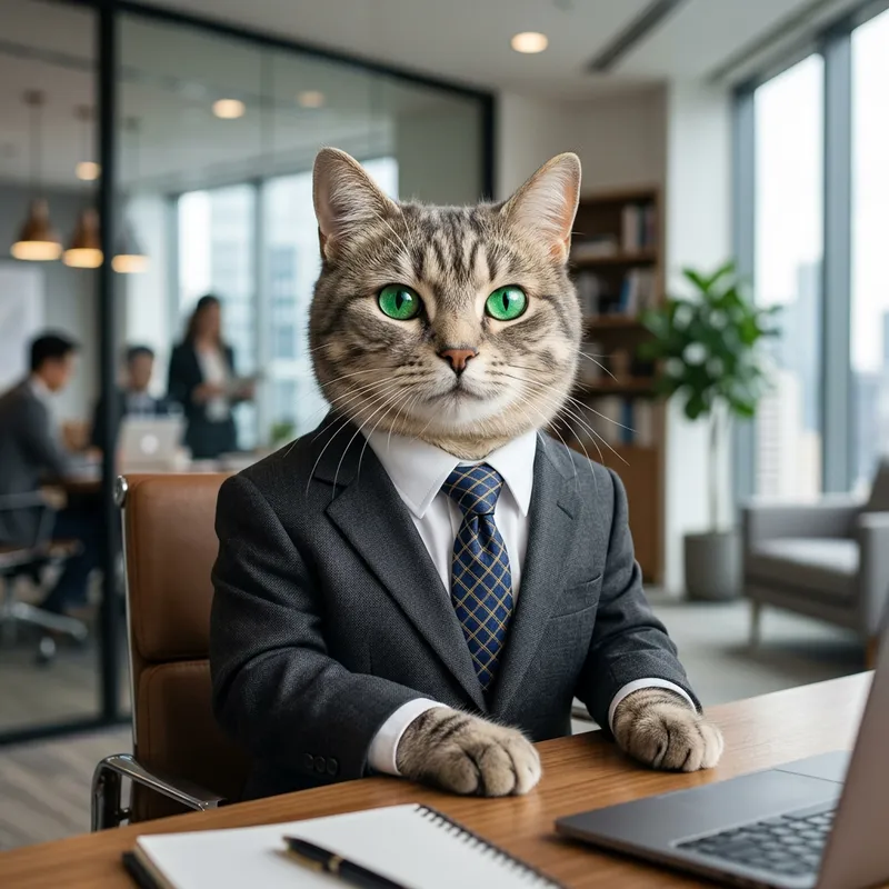 Green-Eyed Cat in Formal Business Attire Green-Eyed Cat in Formal Business Attire