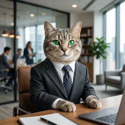 Captivating Green-Eyed Cat in Business Suit & Tie