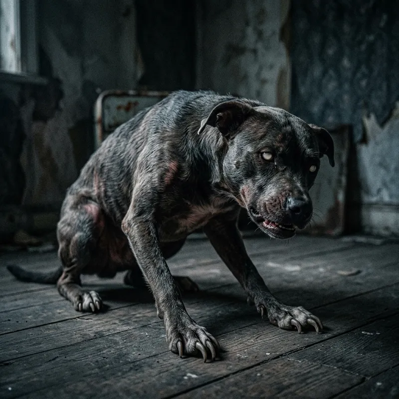 Terrifying Dog with Glowing Eyes and Overgrown Claws
