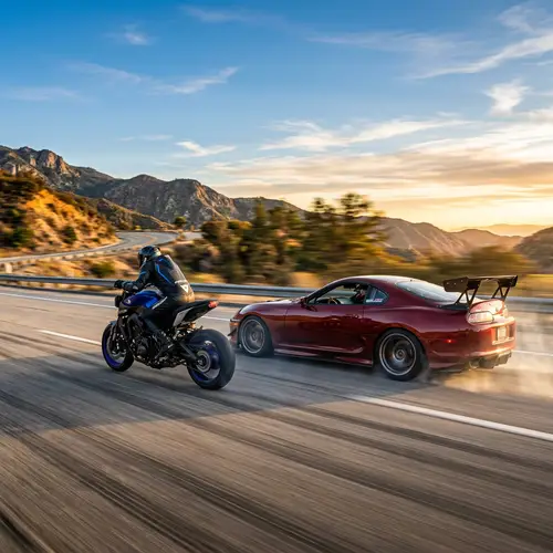 Toyota Supra MK4 A80 vs MT 09 Racing on Wide Road