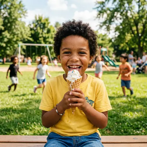 Young Boy Enjoying Ice Cream in Park | Joyful Portrait