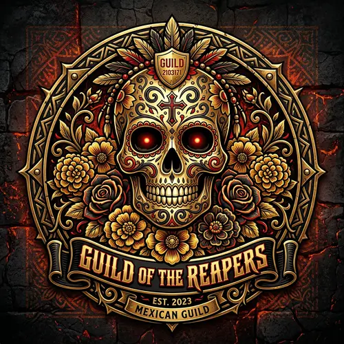 Gaming Guild Logo: Mexican Skull & Floral Design