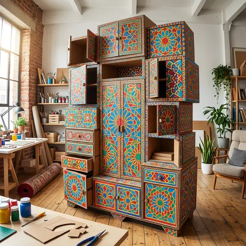 DIY Cardboard Almirah with Geometric Patterns | Innovative Furniture Design