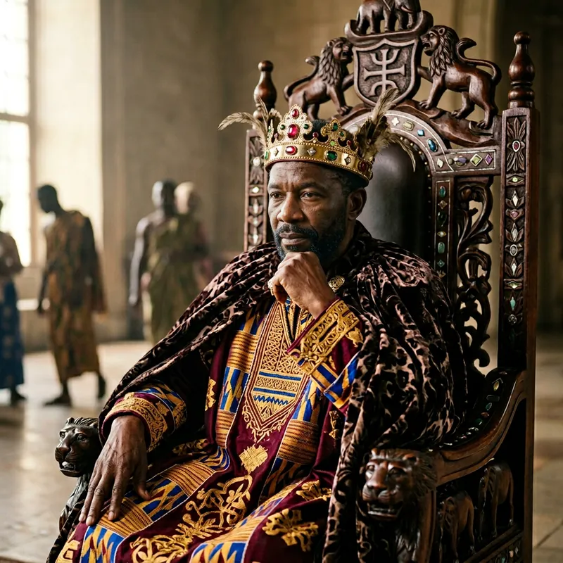Wise African King on Ornate Throne Wise African King on Ornate Throne