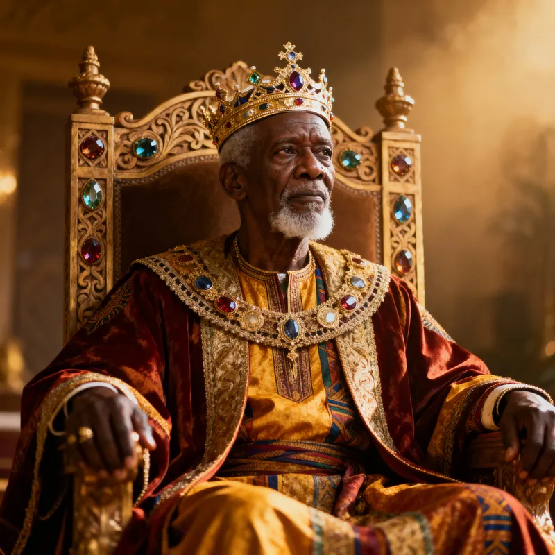 Wise African King on Ornate Throne Wise African King on Ornate Throne
