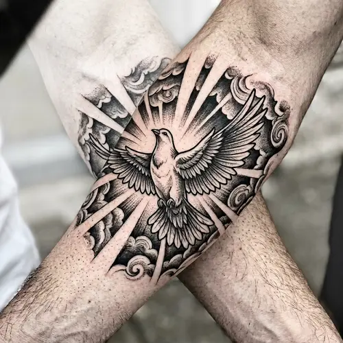 Dove Tattoo Design with Soaring Wings | Black & White