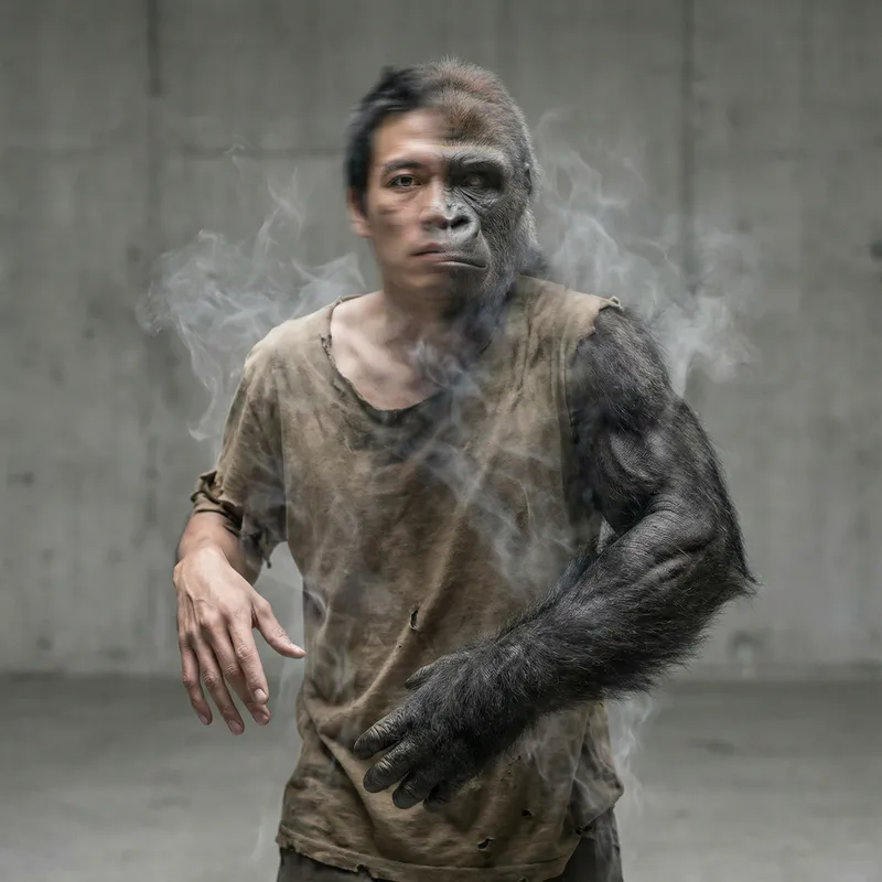 Man Transforming into Gorilla: Surreal Metamorphosis
